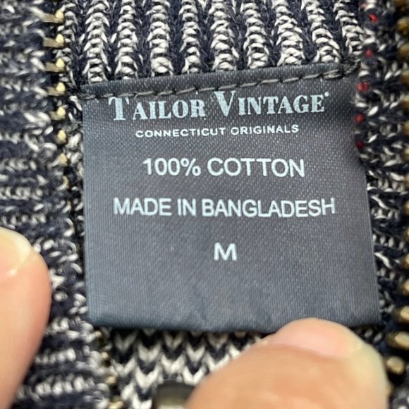 Tailor Vintage Navy Birdseye Quarter Zip Stand Collar Sweater Size Medium - Picture 6 of 9